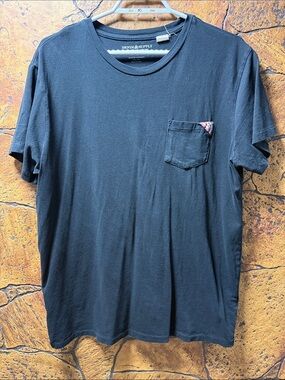 Denim & Supply Ralph Lauren Black Short 
Sleeve Pocket Tee with Plaid Trim.  #14